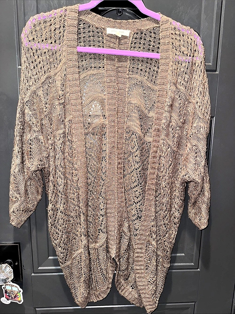 Pink Rose Open Front Knit Cardigan in Brown Like New
